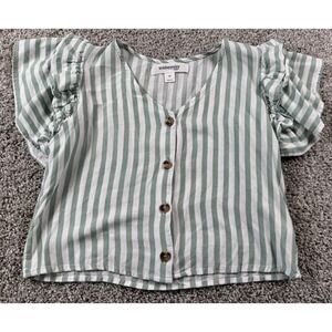 University Club Girls Button‎ Up Striped Blouse Sage White Medium
